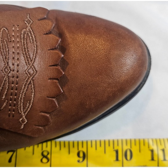 Brown Leather Kiltie Lace Up Ankle Boots Western Low Block Heel Booties - Picture 15 of 16